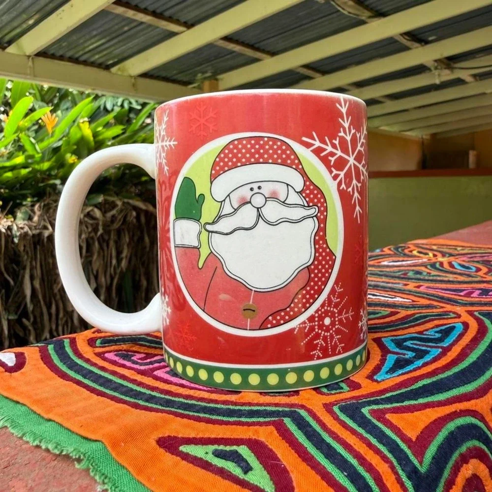 Vintage Christmas Santa Red Ceramic Mug Snowflakes‎ Xmas Decor